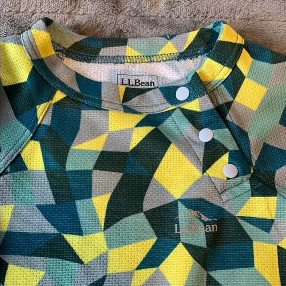 L.L. Bean Geometric Print One-Piece Bodysuit in Yellow, Green, Teal